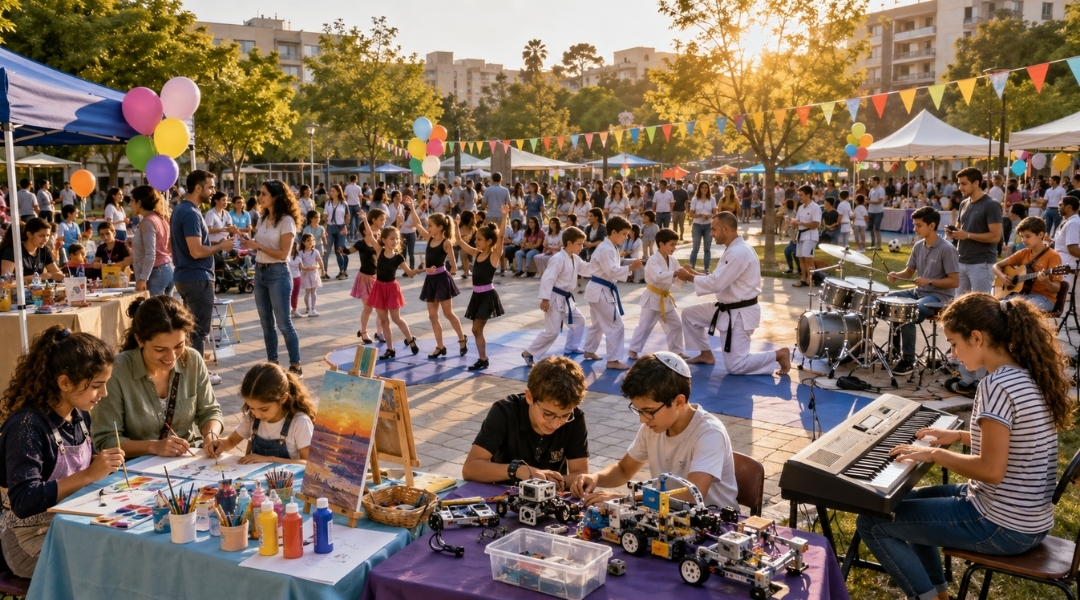 הפנינג יריד חוגים בית הראשונים לילדים ומשפחות