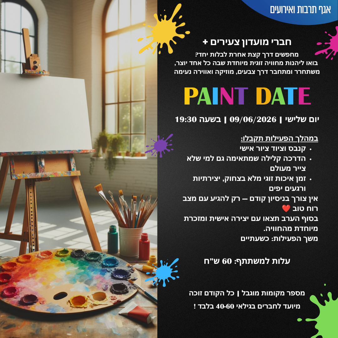 ערב פיינט דייט לצעירים + ( גילאי 40-60)